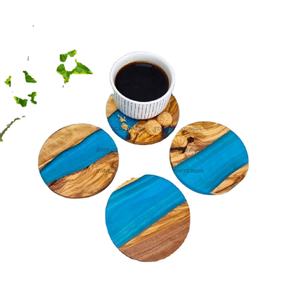Luxe et vente en gros sous-verres carrés en bois d'olivier et en résine époxy meilleurs sous-verres bord en résine bois meilleur sous-verre pour boisson café thé - Product Image 1