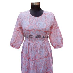 ชุดเดรสงานปาร์ตี้พิมพ์ลายดอกไม้สไตล์วินเทจทรงเอไลน์แขนสามส่วนผ้าฝ้ายทำมือจากอินเดียเป็นมิตรกับสิ่งแวดล้อม ของขวัญสำหรับเจ้าสาวแบบปรับแต่งได้ - Product Image 2