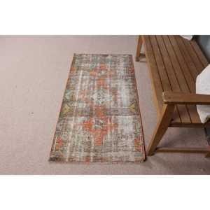 Petit tapis turc écologique en latex 2,4x4,5 pi (72x138 cm) Tapis en laine vintage orange patchwork - Product Image 3