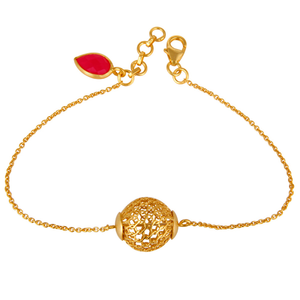 Pulsera de cadena chapada en oro amarillo de 14K, fabricante de joyería, pulsera de piedras preciosas de Calcedonia rosa de diseñador, Colección Vintage - Product Image 3