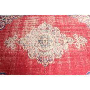5.8x8.7 ft Rug, Turkish Vintage Rug, <b>Red</b> Blue Plants & trees <b>Wool</b> Rug - Product Image 4