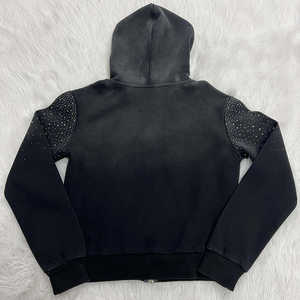 Ensemble de survêtement deux pièces pour homme avec logo personnalisé, décoré de strass, sweat à capuche à cordon et pantalon de jogging en polaire unie pour l'hiver – Vente en gros - Product Image 4