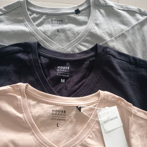 T-shirt en tricot à col en V pour homme, confortable, uni, en coton biologique doux, manches courtes, respirant, écologique, décontracté, été - Product Image 1