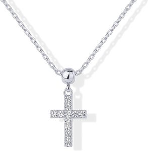 PAVOI Collier Pendentif Croix en Zircon Cubique Plaqué Or Blanc Rhodié Hypoallergénique Chaîne Réglable pour Femme Religieuse - Product Image 1