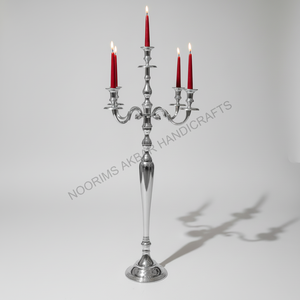 Candelabros de boda de aluminio plateado de cristal hechos a mano último diseño elegante centro de mesa decorativo para PROVEEDOR DE FÁBRICA DE Navidad - Product Image 5