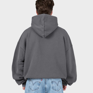 Pull surdimensionné personnalisé sweats à capuche courts sans ficelle coton épais blanc recadrée ourlet brut sweats à capuche boxy hommes livraison DDP - Product Image 2
