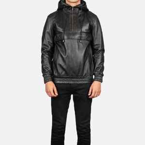 เสื้อมีฮู้ดแบบสวมหัวทำจากหนังสำหรับทุกเพศฤดูหนาวคอตั้งทรงโอเวอร์ไซส์พิมพ์ลายดิจิตอลสีทึบ100% - Product Image 2