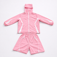 Ensemble court pour homme, coupe-vent à capuche avec passepoil contrastant, short assorti, style rétro sport streetwear, OEM/ODM personnalisé
