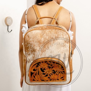 LW Stylish Hot Fashion Hand Tooled Cowhide Fur Leather <b>Backpack</b> Stylish Carving Leather <b>Backpack</b> Leather Western Style <b>Backpack</b> - Product Image 1