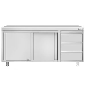 Armario de suelo de acero inoxidable ECO - 1800x600mm - con puertas correderas y 3 cajones a la derecha - Product Image 4