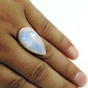 แหวนเงินสเตอร์ลิงสีฟ้าธรรมชาติสีรุ้งทรงหยดน้ำแหวนคลาสสิก925ทำด้วยมือเครื่องประดับ Boho - Product Image 3