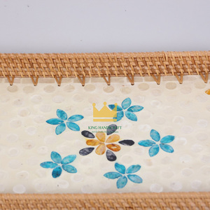 Vietnam estilo bohemio concha marina ratán comida caramelo pastel fruta servir bandeja cesta forma rectangular para Decoración de mesa - Product Image 4