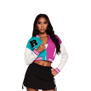 เสื้อแจ็กเก็ตแขนยาวสำหรับผู้หญิงเสื้อครอปเบสบอลพิมพ์ลายขนแกะหนังคุณภาพสูง - Product Image 4