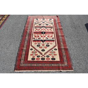 พรมขนแกะสีเบจสีแดงแบบดั้งเดิมดั้งเดิมพื้นที่ขนาดใหญ่3.6x5.9ฟุตตุรกีสี่เหลี่ยมผืนผ้าห้องโถงรูปแบบนามธรรมพรมยางสำหรับห้องขนาด10มม. - Product Image 1