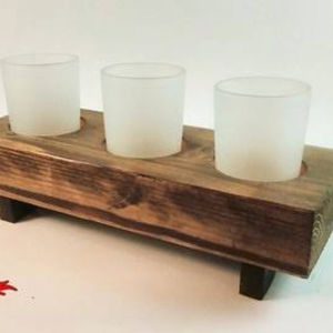 Decoración de madera esculpida hecha a mano, portavelas de madera de forma de flujo rectangular, soporte de candelita rectangular para decoraciones navideñas - Product Image 1