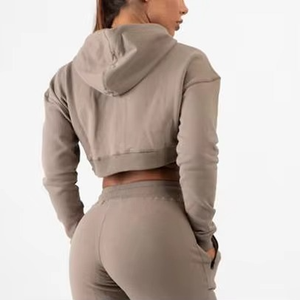 Chándal recortado de lana y algodón de 2 piezas para mujer, venta al por mayor, chándal para correr en blanco, conjunto de chándal corto para ejercicio, traje para correr - Product Image 6