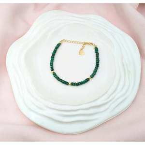 18K Vintage Stainless Steel <b>Beaded</b> <b>Bracelet</b> with Heart-shaped Emerald Corundum and Diamond Religious Gift for Anniversaries - Product Image 3
