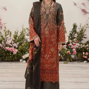 2025 nueva moda mujer seda Salwar Kameez Formal pakistaní césped trajes para fiestas verano césped vestido - Product Image 1