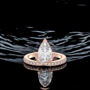 Anillo de compromiso de diamante de corte redondo y pera de 1,40 quilates, moissanita de quilates, (centro 1.00CT), hecho en oro macizo de 10K,14K,18K - Product Image 2