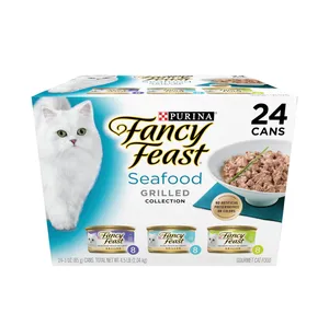 Grosir Purina Fancy kepalan makanan kucing basah, Protein tinggi Makanan Laut lembut, 3 ons kaleng, (24 kaleng Pak)