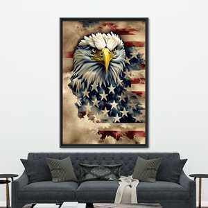 Impresión en lienzo de águila con bandera americana moderna, obra de arte elegante para decoración de pared, con marco negro - Product Image 1