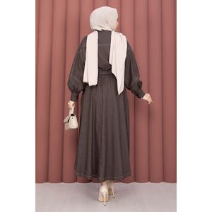 Casual Coffee Brown Shirt & <b>Skirt</b> Set Printed Floral Tencel Knitting Modest Style - Product Image 5