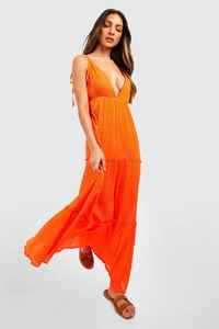 Hot Selling Orange Plain Maxi <b>Dress</b> for Women Casual Solid Cotton Crepe <b>Loose</b> Fit Plus Size Deep V- Neck Long Maxi <b>Dress</b> - Product Image 3
