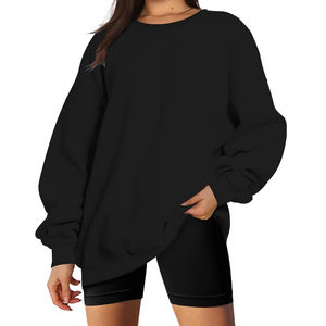 Service OEM/ODM Vêtements décontractés 100% coton Col montant pour femmes Sweat-shirt léger à épaules tombantes surdimensionné uni à col montant - Product Image 1