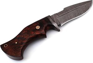 Couteau de chasse en acier Damas de haute qualité, manche en bois, personnalisable, OEM, haute durabilité, garantie de 3 ans, clip en Damas/cuir - Product Image 2