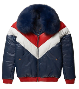 Chaquetas de bombardero de invierno para hombre Chaqueta de cuero negro de moda con bordado Material de PU Servicio OEM Tamaño XS con cuello de piel - Product Image 5