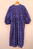 Robe mi-longue en gaze de coton à col profond à motifs floraux Impression à la main Commandes en gros pour femmes au meilleur prix