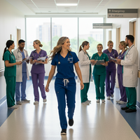 Ensemble de blouses médicales MITEXCO Premium pour femmes, bleu royal, col en V |   Haut et pantalon d'uniforme d'infirmière extensible avec poches, ajustement confortable