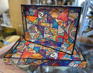 Bandeja rústica moderna para servir, bandeja de madera hecha a mano para servir bebidas, organizar elementos esenciales y mejorar el estilo de la barra de café - Product Image 2