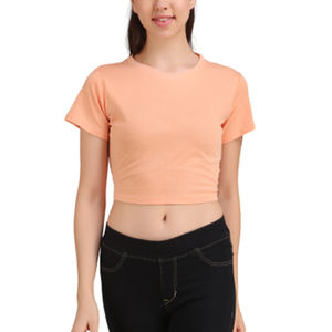 Vente en gros OEM Crop Tops vêtements pour femmes T-shirt court personnalisé été 100% coton Crop Tops T Shirt pour femmes été - Product Image 1