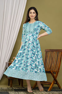 Vestido largo de calidad superior, bordado de secuencia, trabajo lateral, telar manual Dori, fabricante indio - Product Image 2