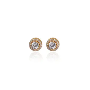 Women's Trendy Gold Plating Brass <b>Stud</b> <b>Earrings</b> with Cubic Zirconia and Pearl Geometric Hoop Design Religious Gift Jewelry - Product Image 3