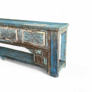 Handmade Rustic Wooden <b>Console</b> <b>Table</b> with Mirrored Feature Solid Wood Living Room Furniture with <b>Storage</b> for Hotel Decoration - Product Image 3