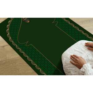 Tapis de prière islamique vert et or : Décoration de maison musulmane, tapis doux à poils longs - Product Image 1