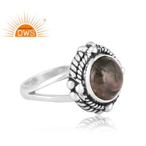 แหวนแยกอัญมณีมอสอาเกตเงินธรรมชาติสีเงินออกซิไดซ์ - Product Image 3