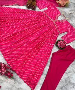 Diseñador Heavy Faux Georgette Full Flair Ruffle Work Gown Bottom con Dupatta Precio al por mayor Fabricación de prendas de vestir étnicas Gharara - Product Image 6