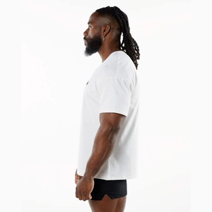 Pure White HD Printing Drop Shoulder 95% Cotton 5% Spandex Gym T Shirt For Muscular <b>Builder</b> Gymnasium Feature Shirt In White - Product Image 3