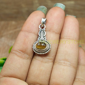 Colgante Hecho a Mano de Plata de Ley 925 con Piedra Preciosa de Ojo de Tigre Dorado Natural, Joyería Étnica Vintage Boho con Borde de Cuentas para Mujeres y Hombres - Product Image 6