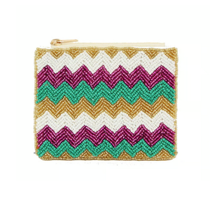 Monedero hecho a mano con cuentas de Mardi Gras Diseño de labios en verde festivo, púrpura, cuentas doradas - Product Image 5