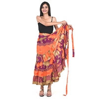 Style décontracté Boho Patchwork à volants pour femmes jupe longue Viscose Gypsy Hippie danse Saree robe