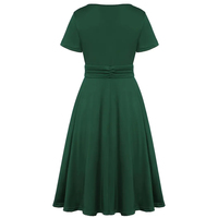 Vestido de Noche Elegante para Mujer con Cuello en V y Manga Corta - Vestido Largo Ajustado de Fiesta Color Verde Esmeralda