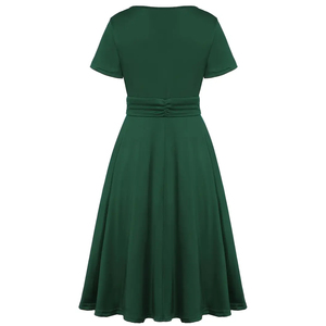 Vestido de Noche Elegante para Mujer con Cuello en V y Manga Corta - Vestido Largo Ajustado de Fiesta Color Verde Esmeralda - Product Image 2