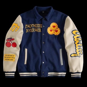 Veste de baseball courte pour homme, style universitaire, avec manches en cuir véritable, broderie de patchs en chenille personnalisés OEM, élégante - Product Image 2