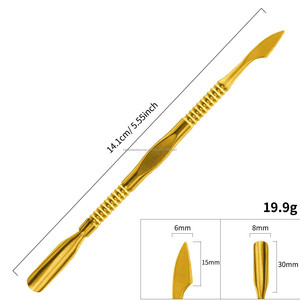 ที่ดันหนังกำพร้าแบบสองหัว คุณภาพสูง ทำจากไทเทเนียมโกลด์ ใช้ซ้ำได้ สำหรับทำเล็บ ขจัดเซลล์ผิวที่ตายแล้ว สามารถปรับแต่งสีโลโก้ได้ - Product Image 3