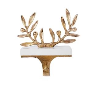 Support de bas en métal doré avec base en marbre blanc Crochet de cheminée de renne élégant Décoration de Noël de vacances Accent rustique - Product Image 3