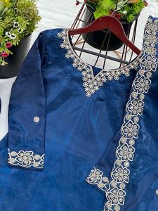 Heavy Silk Embroidery Sequence Work <b>Top</b> & Bottom Sequence Embroidered With Lace Border Dupatta Wedding Party Designer - Product Image 5